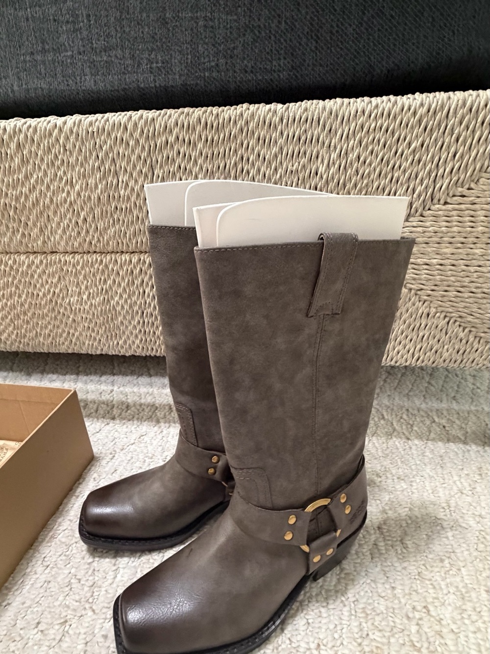 FRYE AND CO. Women’s Smoke Lorrie Harness Mid-Calf Leather Boots
